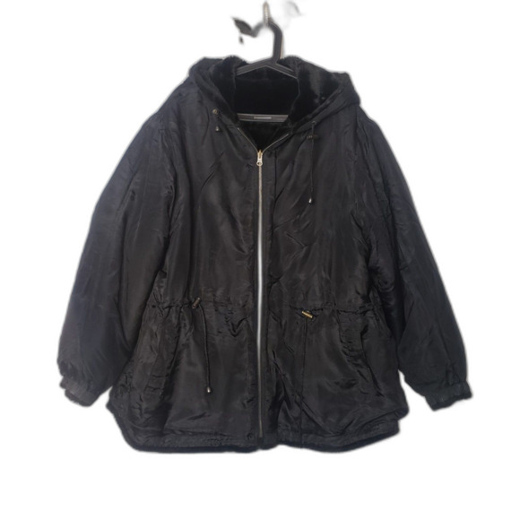 Vintage NY CLASSICS Black Faux Fur Reversible Silk Coat Womens Plus Size 3X - Picture 7 of 8